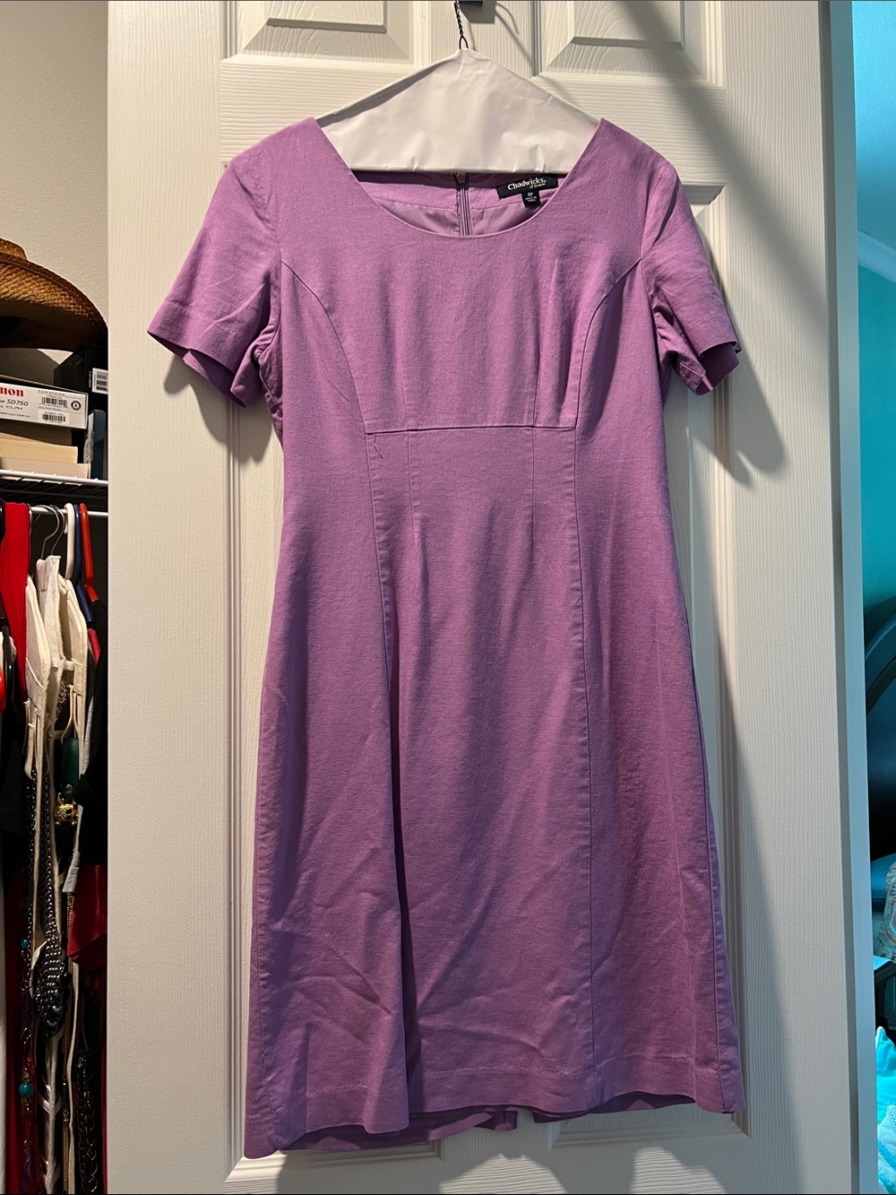Chadwicks Lavender Short Sleeve Fit-and-Flare Midi Dress
